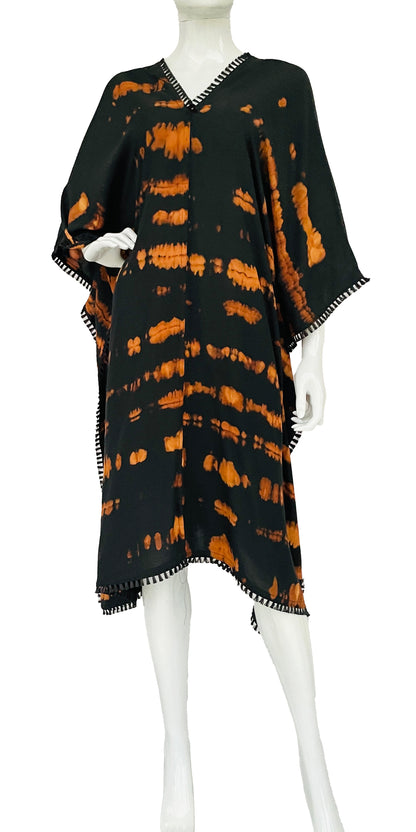 Black Tie dye Knee Length Rayon Kaftan
