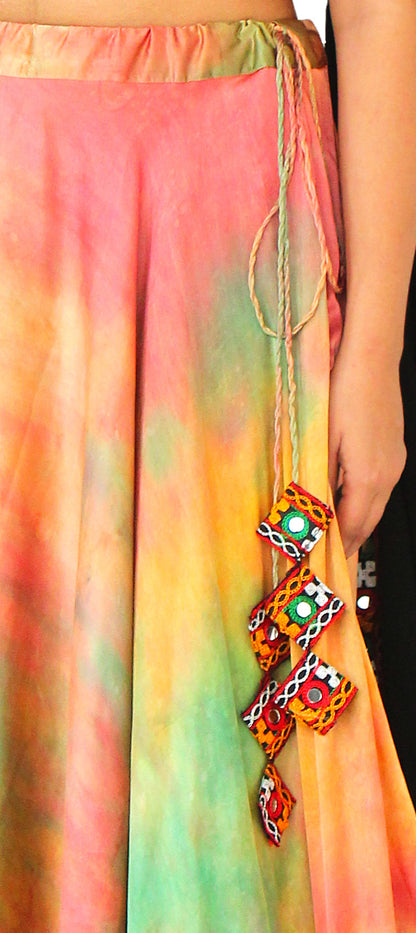 Multicolor Hand Tie Dye Gujarati Chaniya/Lehenga Choli Designer with Gujarati Embroidery Border