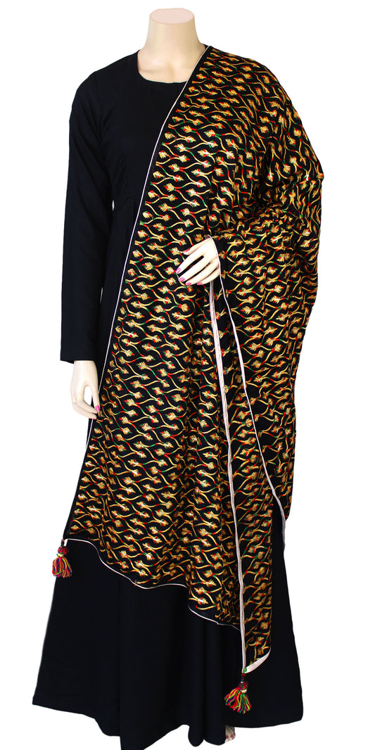 Phulkari Chinon Dupatta with Sequins & Pendant Multi Color Geometric Pattern Embroidery Punjabi Stole Wrap ACD21740