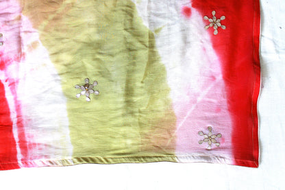 Tie & Dye Chinon Dupatta with Gota patti Handwork flowers Pattern Hand Embroidery Rajasthani Stole Wrap ACD21745