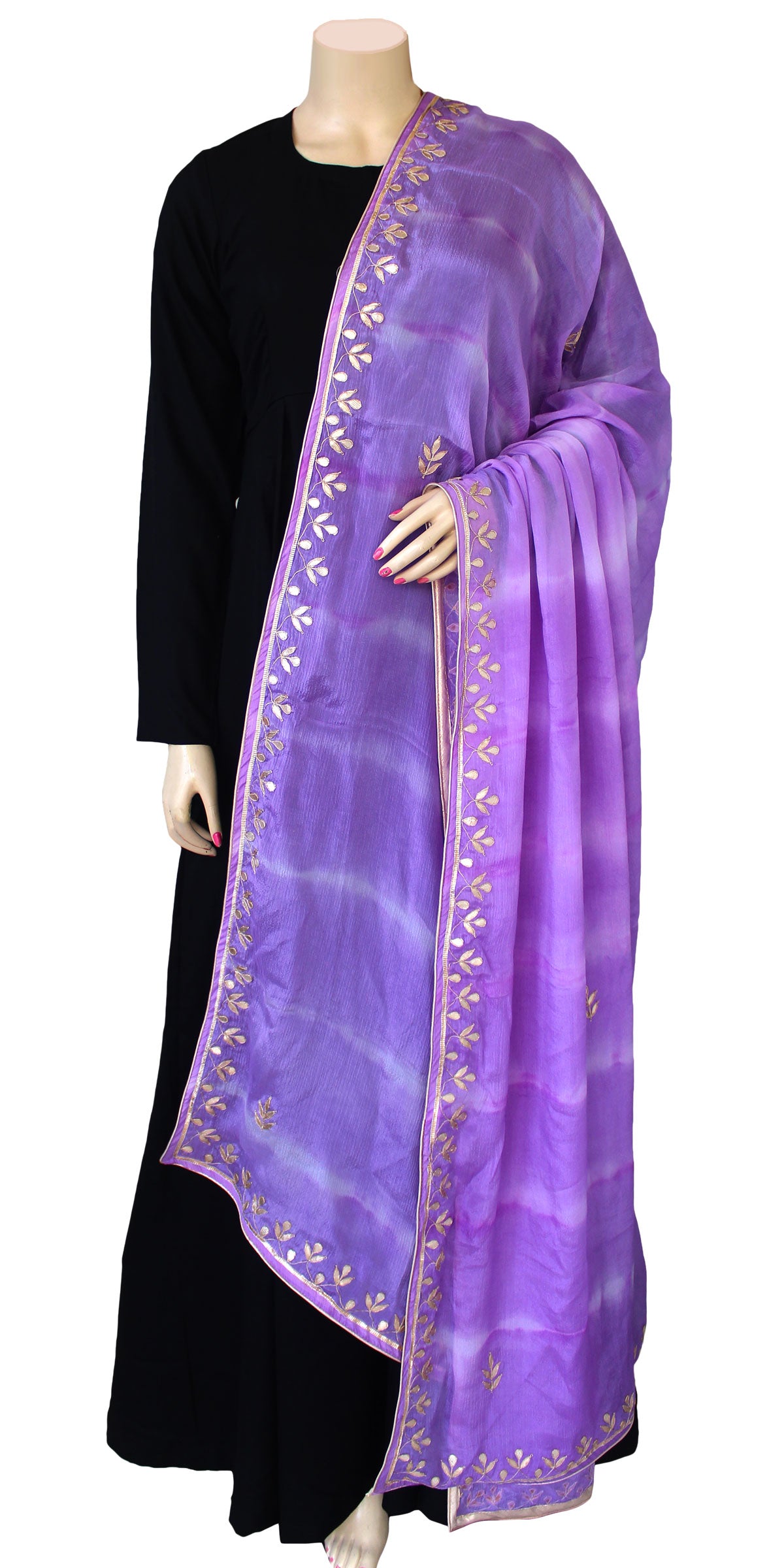 Tie & Dye Chinon Dupatta with Gota patti Handwork leaves Pattern Hand Embroidery Rajasthani Stole Wrap ACD21748