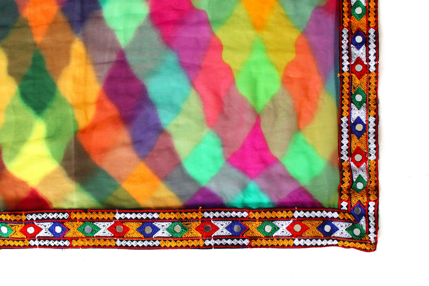 Pure Chiffon multicolor Hand Tie n dye Dupatta with Gujarati work Border|Ethnic Indian Rajasthani Traditional and High Quality Dupatta ACD21750