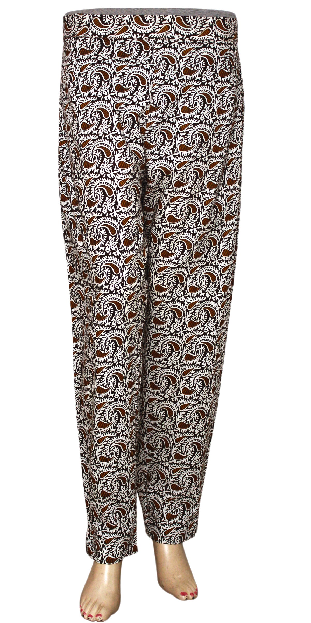 Brown & white Paisley Batik Print Cotton Women's Fitted Skinny Pants Trousers