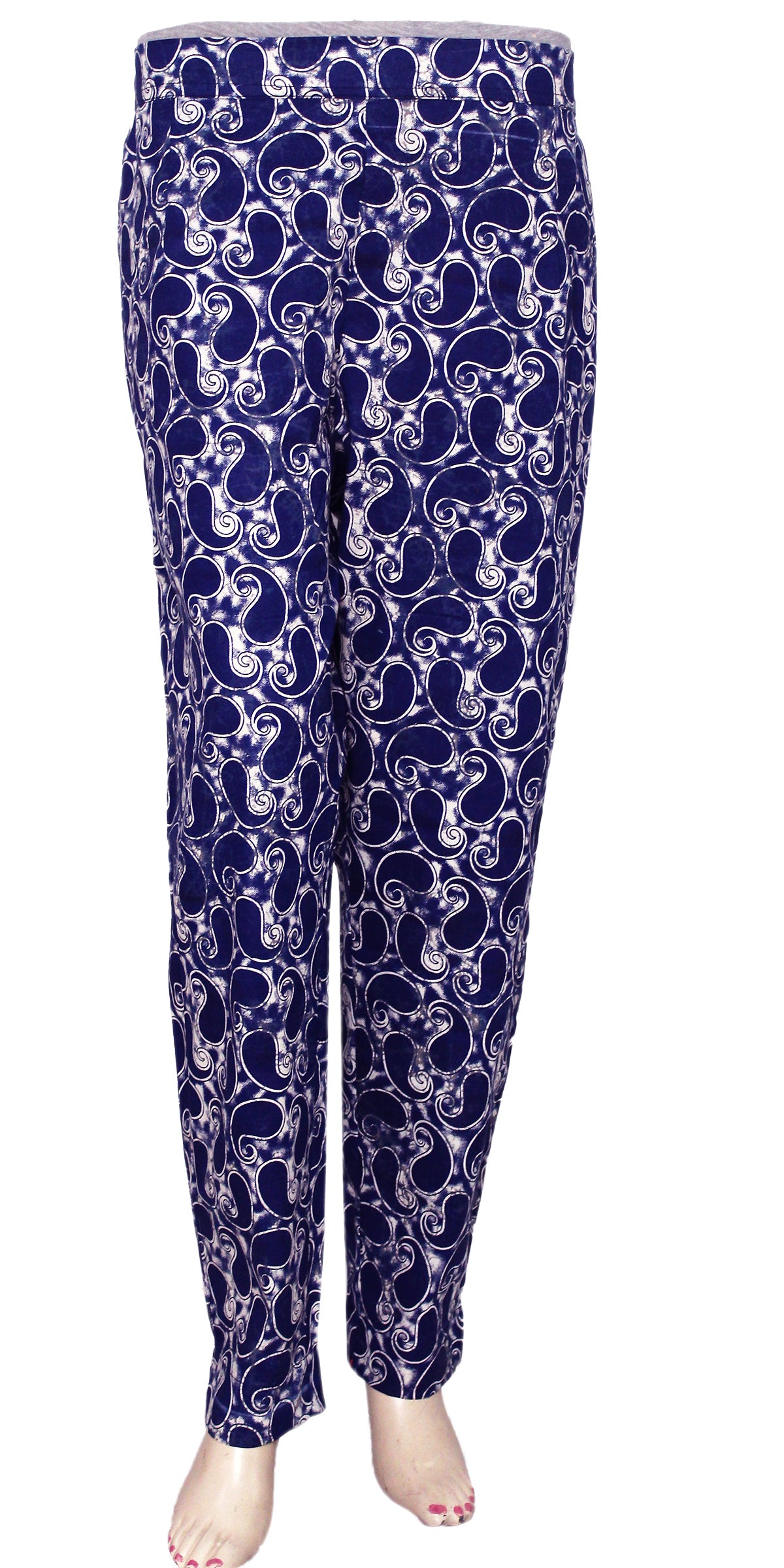 Blue & white Paisley Batik Print Cotton Women's Fitted Skinny Pants Trousers