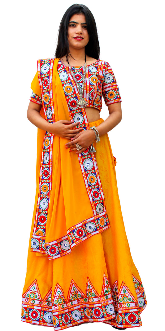 Yellow mustard color Gujarati Chaniya/Lehenga Choli