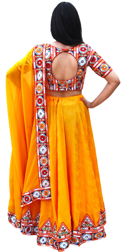Yellow mustard color Gujarati Chaniya/Lehenga Choli