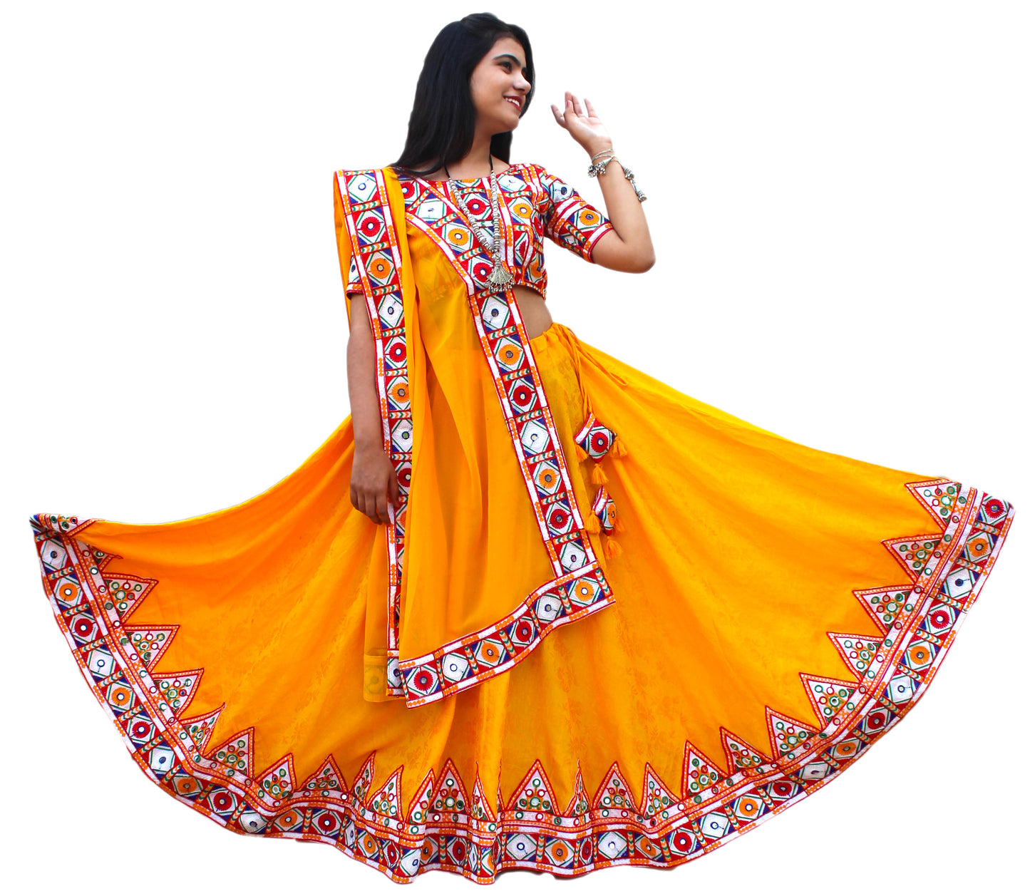 Yellow mustard color Gujarati Chaniya/Lehenga Choli