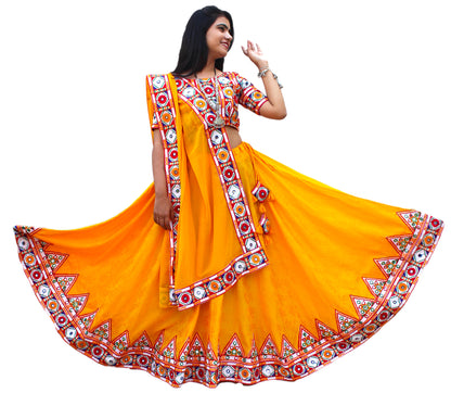 Yellow mustard color Gujarati Chaniya/Lehenga Choli