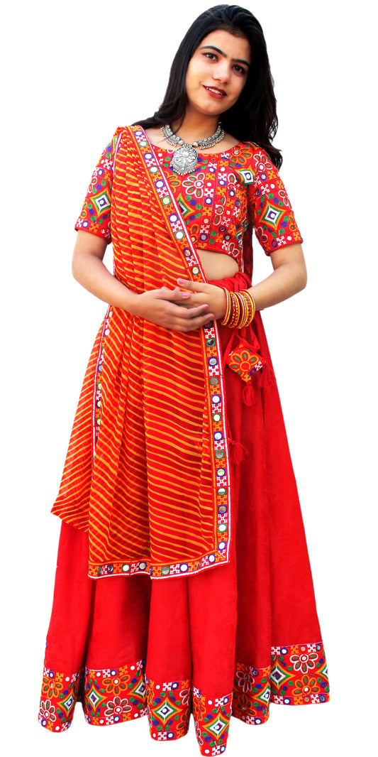 Red Gujarati Chaniya Choli/Lehenga Dress