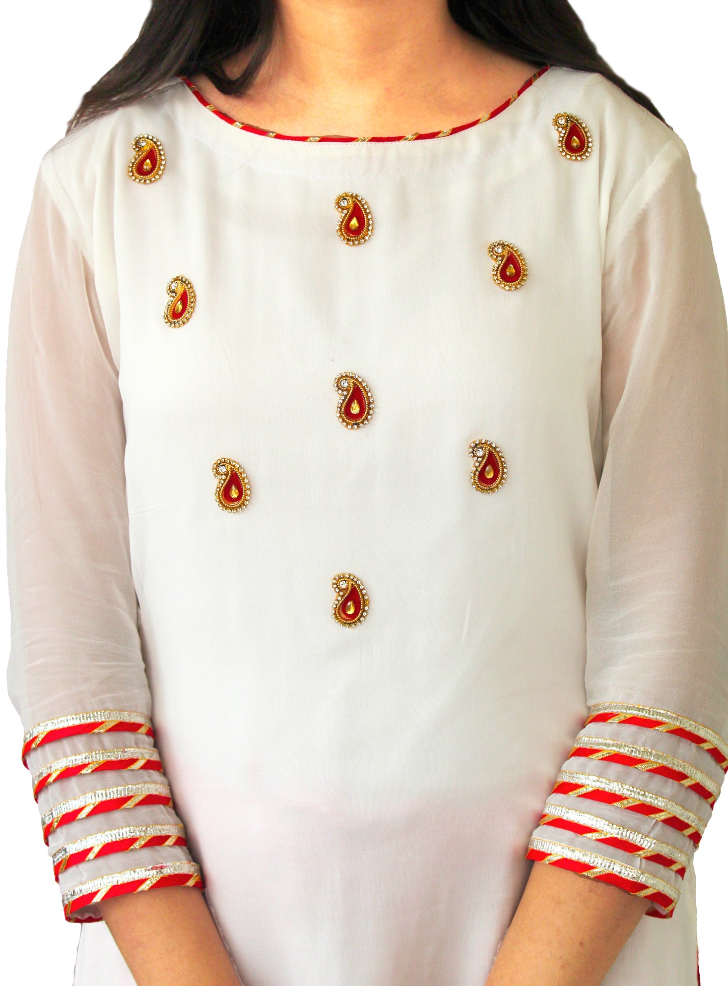 Red and White Color Georgette Kurti and Dupatta with Viscose Silk Patiala Salwar