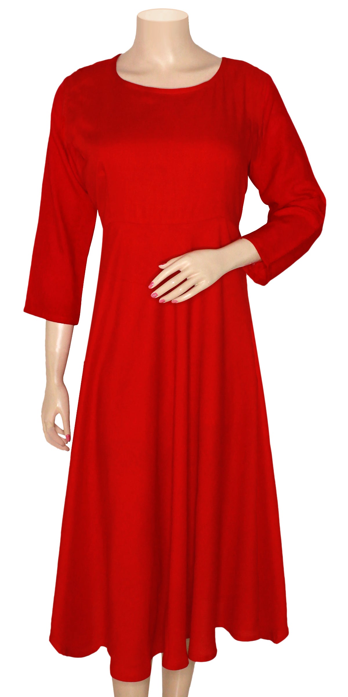 Red Rayon dress with Multicolor Phulkari Jacket