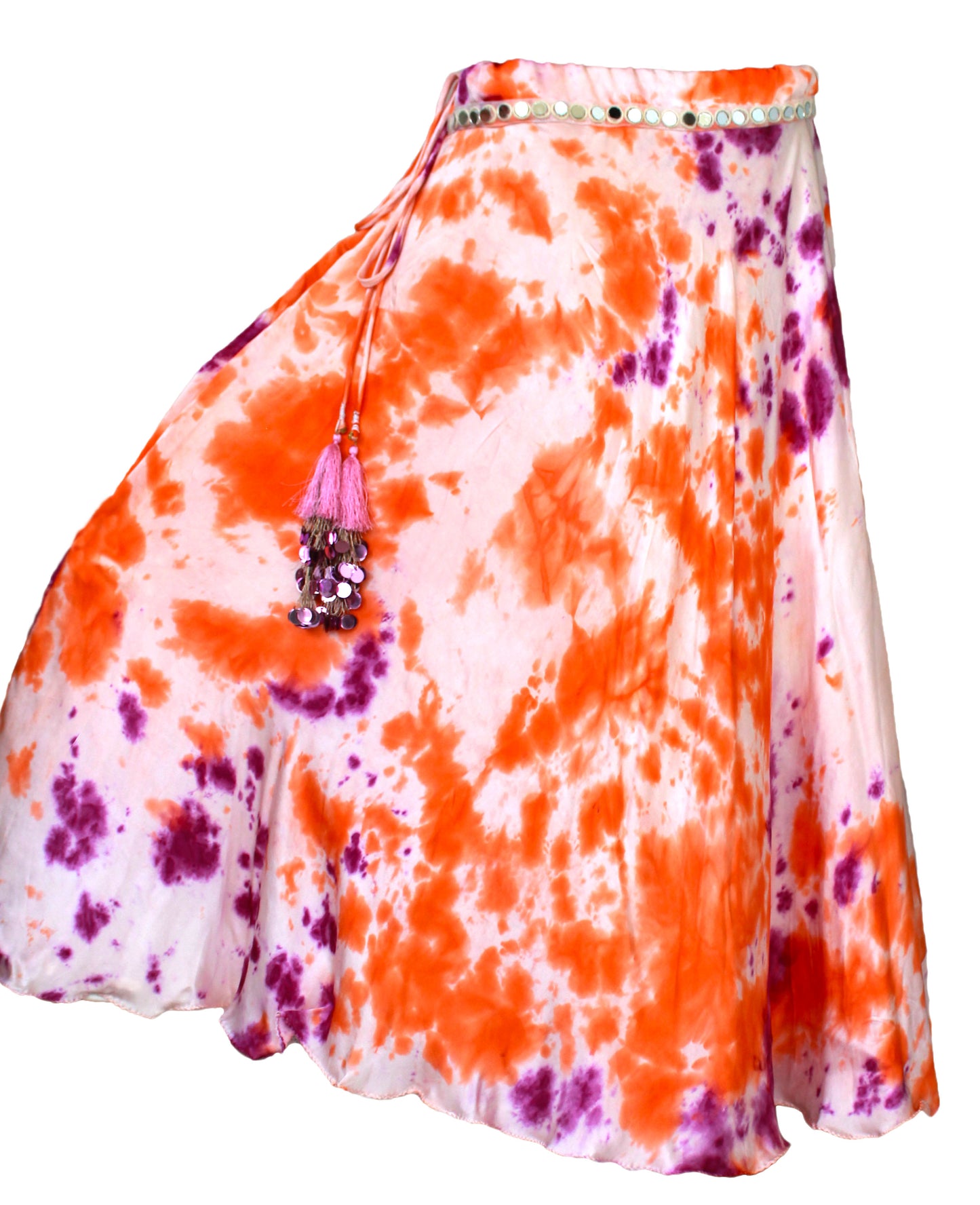 Hand Tie & Dye Lehenga Skirt Maxi Festive Indian Heavy fancy Pendant Long Flaring Drawstring Party Ethnic - AMS21273