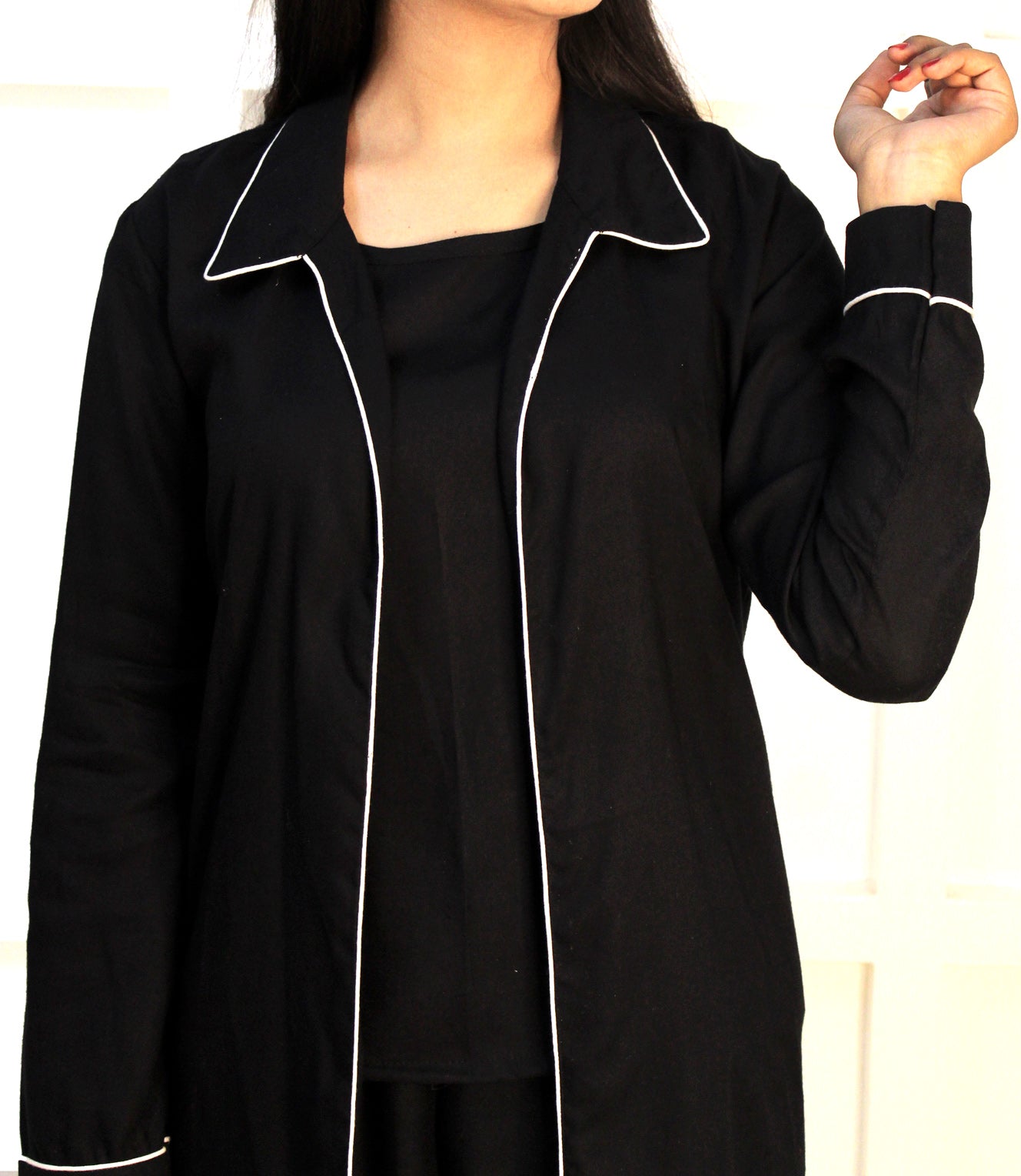 Black 3-Piece Rayon Nightdress Set with Jackets