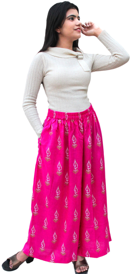 Hot Pink Block Print Rayon Palazzo Pants/Trousers