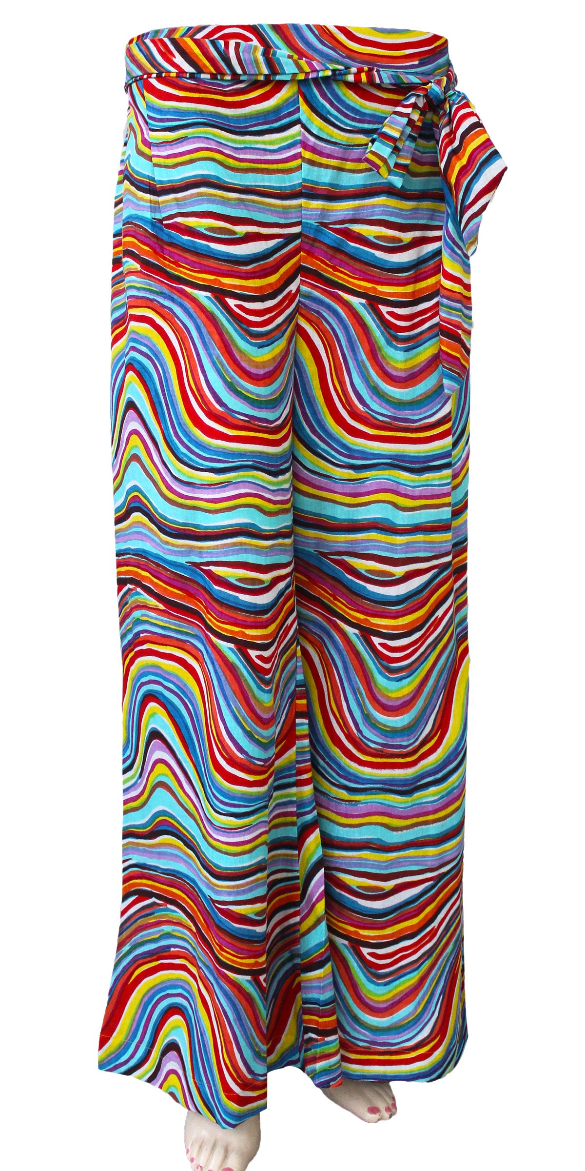 Rainbow Print Multicolor Pure Cotton Palazzo Pants Trouser BOHO Bell Bottom Fashion Casual Elastic Waist Comfortable Work Attire - ARP21261