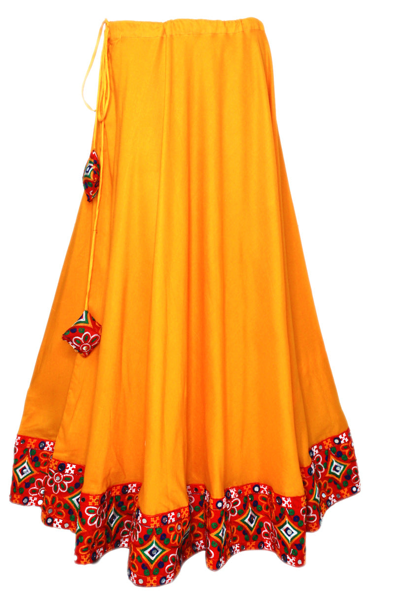 Yellow mustard color Gujarati Lehenga Skirt with Pendent Tie