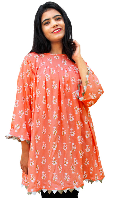 Peach Floral Print Boho Tunic/Top