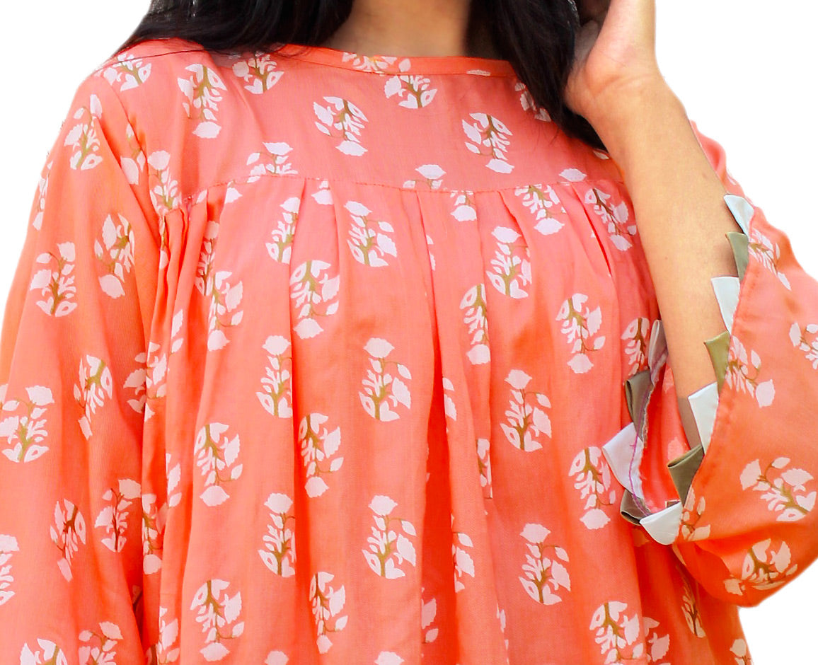 Peach Floral Print Boho Tunic/Top