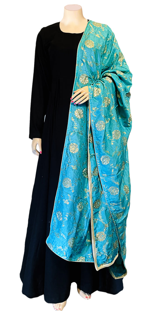 Sky Blue Floral Design Dupatta, Light Blue Stole, Zari Work, Wrap, Chunni, Indian Design, Designer, Customable, Indian Traditional Dupatta in USA, Authentic Indian Stole in USA, Pure SILK Dupatta, Pure SILK Stole