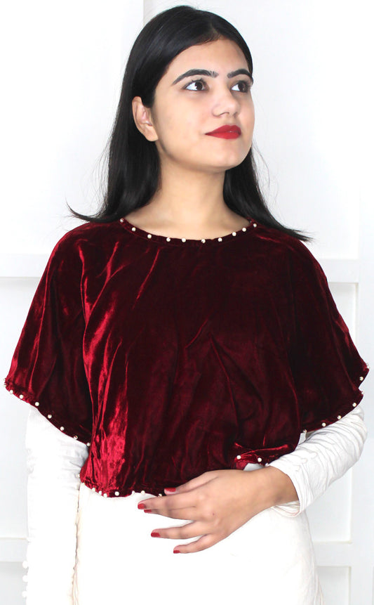 Maroon Velvet Designer Poncho Top