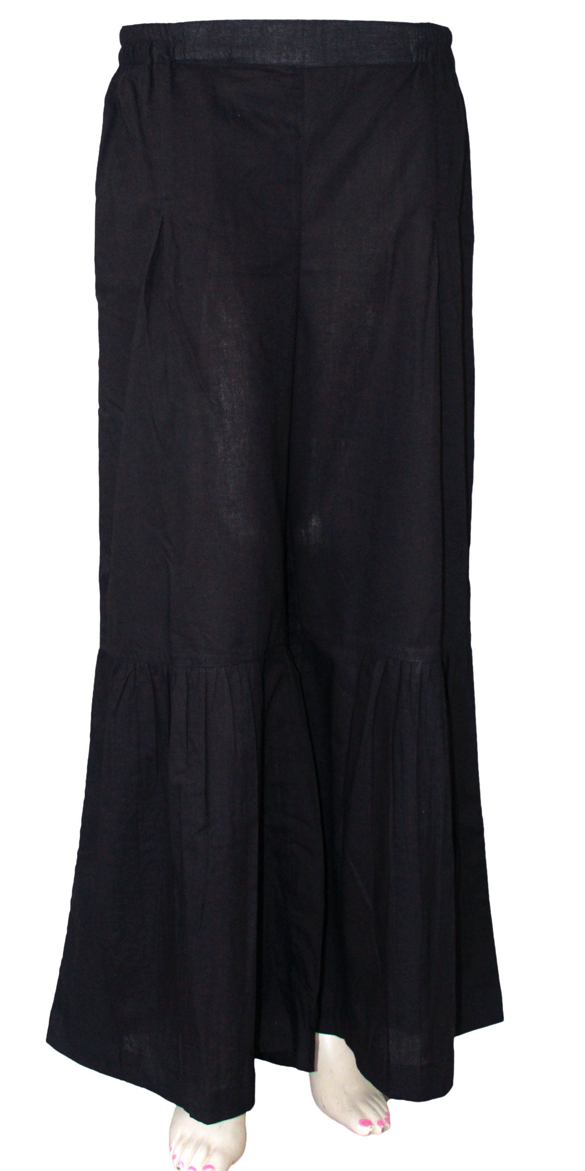 Black Pure Voile Ruffle bottom Palazzo Pants Trouser wide legged Boho Style