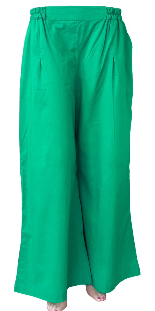 Sea Green Pure Voile flared Palazzo Pants Trouser BOHO Bell Bottom Fashion Soft Casual Elastic Waist Comfortable Stylish - AVP21267