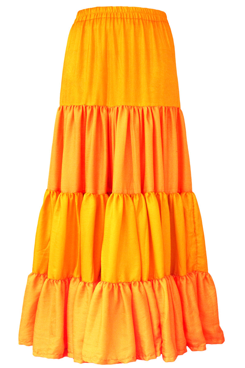 Yellow & Mustard Viscose Silk Ankle Length Skirt Comfortable Elastic Waist Flared Layer - AVS21288