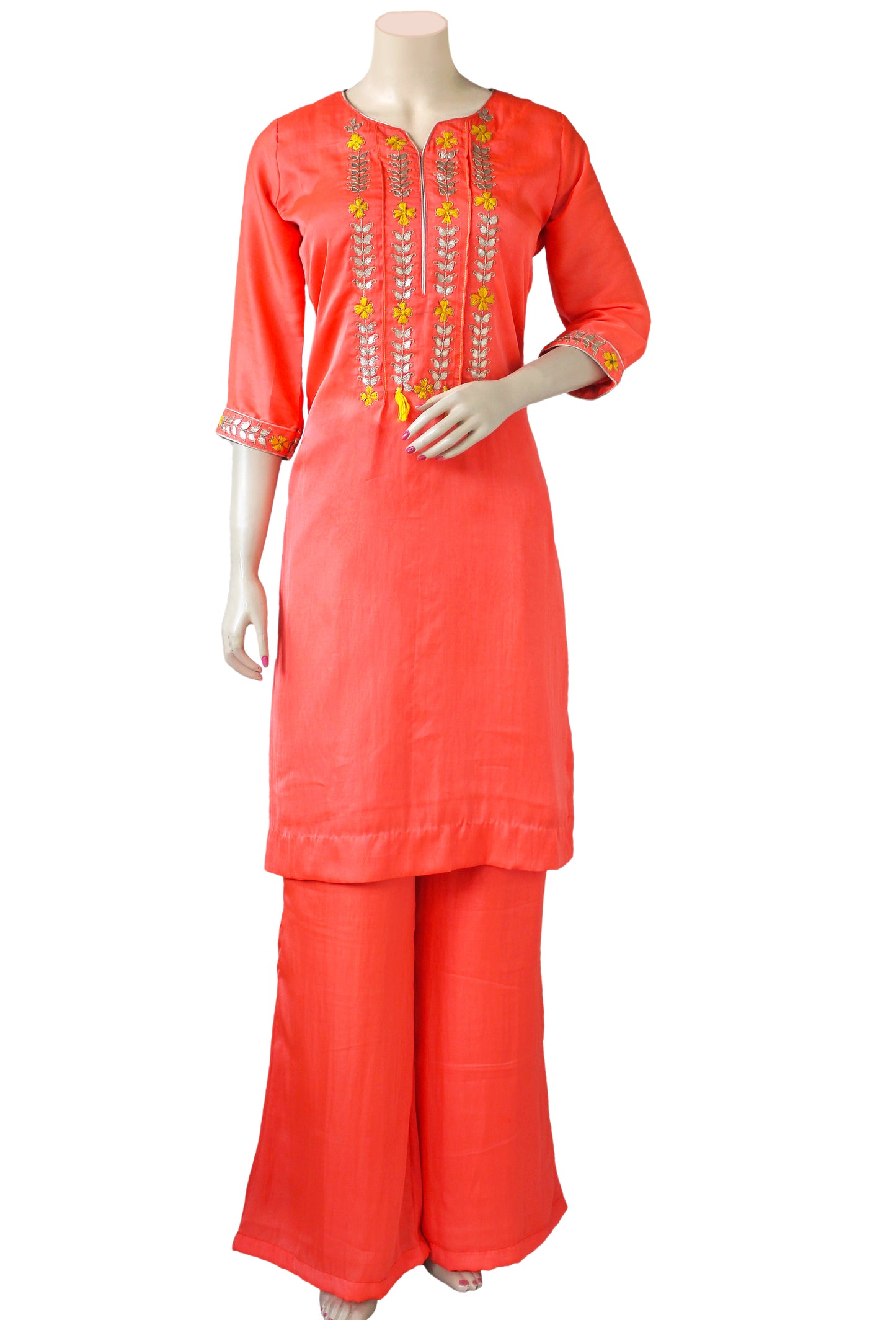 Orange & Yellow Color Rajasthani Traditional Gota Patti Hand Work Palazzo Dress with Dupatta