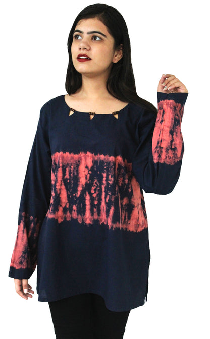 Navy blue Cotton Voile Hand Tie Dye Tunic/Top AVT21349