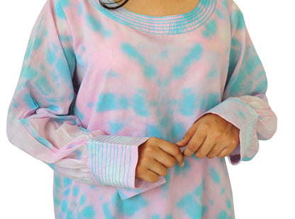 Pink Color Cotton Voile Hand Tie Dye cuff sleeves Tunic/Top AVT21351