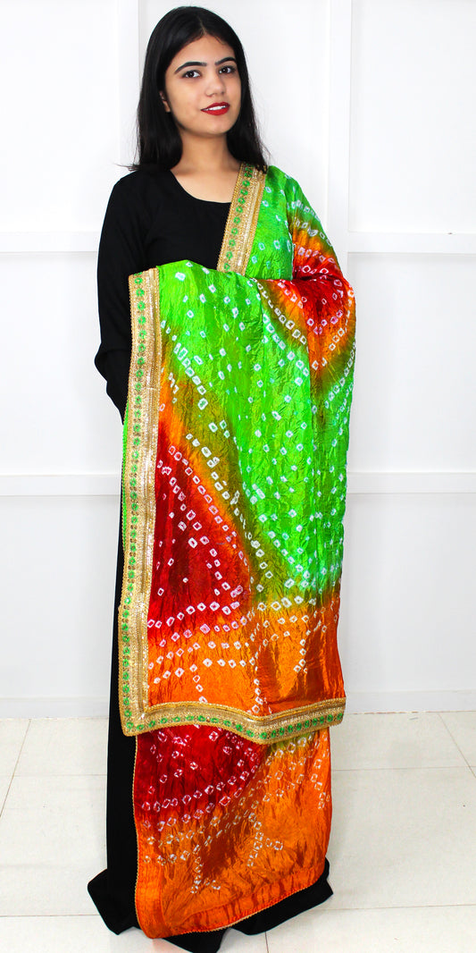 Rainbow Multicolor Jaipuri Bandhani Art Silk Dupatta