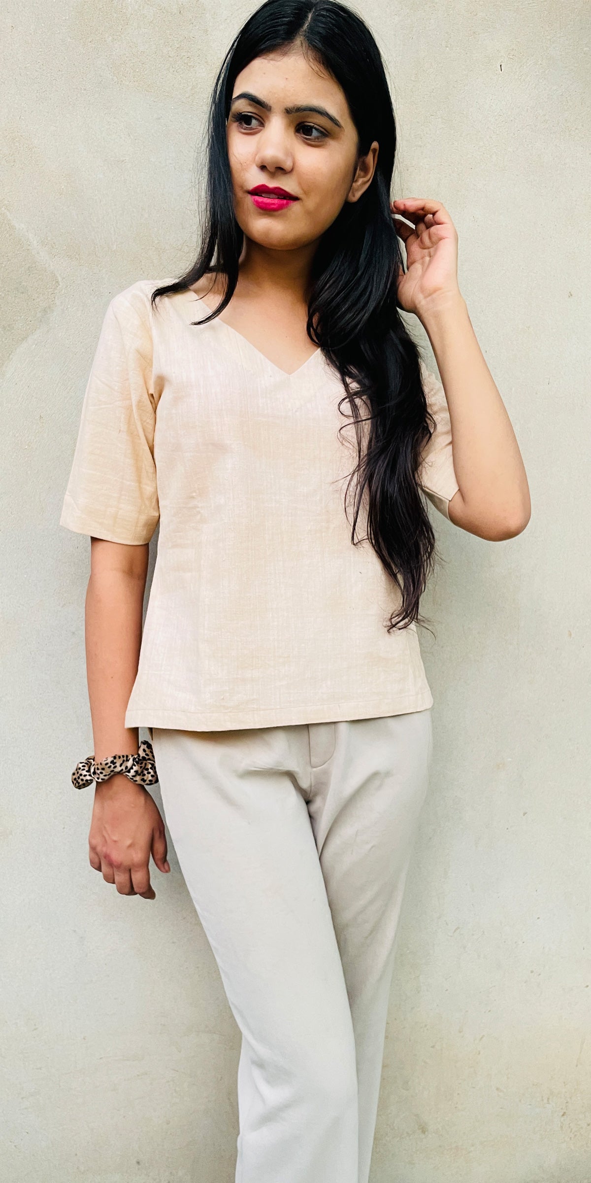 Summer Crop top Beige color made of Linen Khadi Fabric