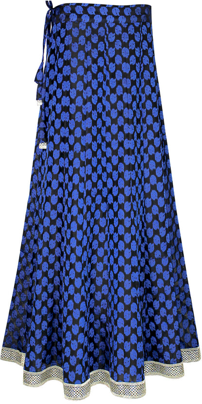 Black and Blue Banarasi Lehenga Skirt With Silver Border
