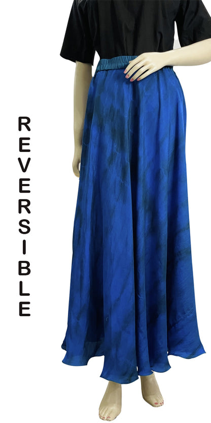 Reversible Skirt, Tie dye , Handmade, Blue Viscose Silk, Ankle Length, Casual Skirts, Stylish Boho Fashion, Chic/Gift For Her Free shipping