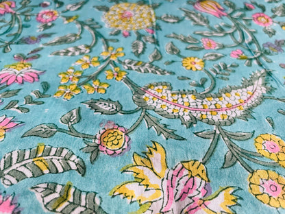 Pure Cotton Cambric Block Print Fabrics, Colorful Floral design, Garden Print