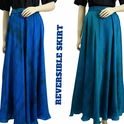 Reversible Skirt, Tie dye , Handmade, Blue Viscose Silk, Ankle Length, Casual Skirts, Stylish Boho Fashion, Chic/Gift For Her Free shipping