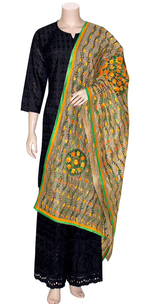 Green and Yellow Color Hand Embroidery Shawl/Evening Wrap/Dupatta - GPS18641