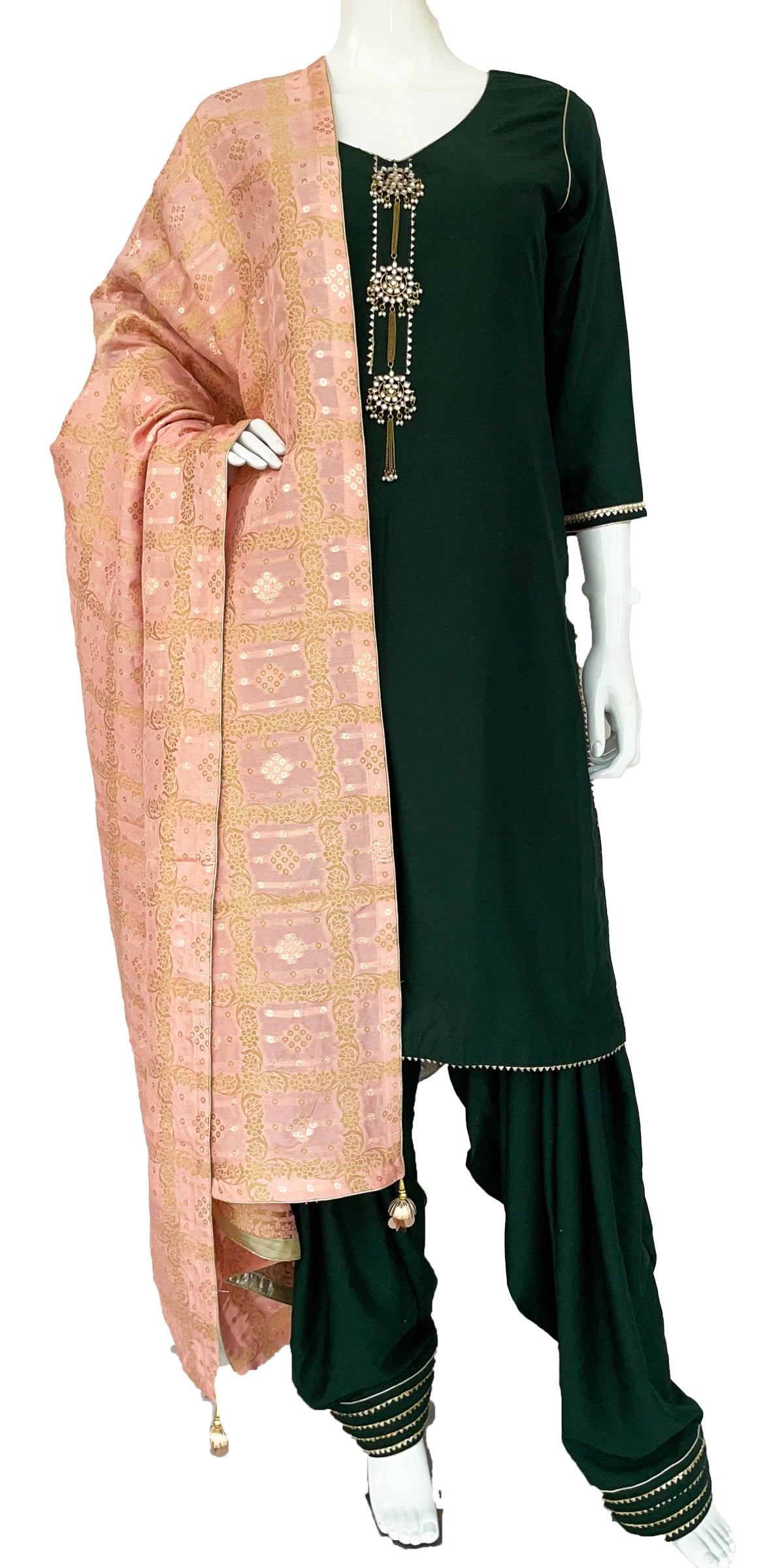 Dark Green Punjabi Patiala Salwar Suit, Muslin Punjabi Suit