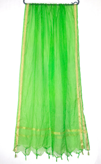 Green Banarasi Lehenga & Short Half-Sleeve Kurti Set