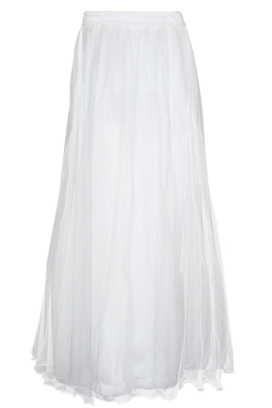 White Viscose Silk & Net Maxi Skirt