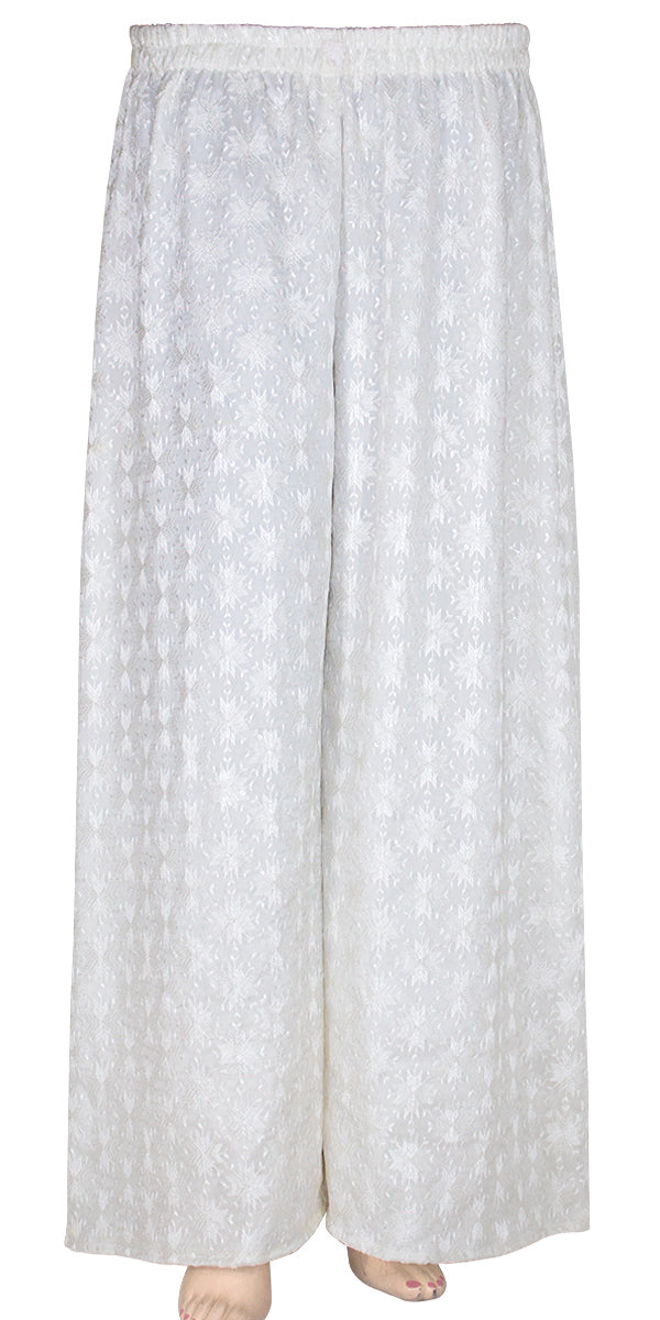 White Phulkari Embroidered Wide Leg Palazzo Pants