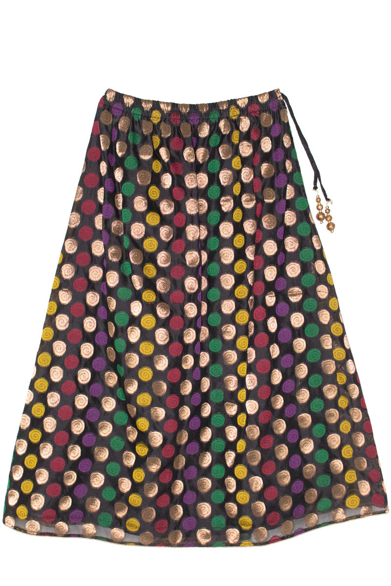 Black Banarasi Lehenga Skirt with Multi Color Spiral Embroidery