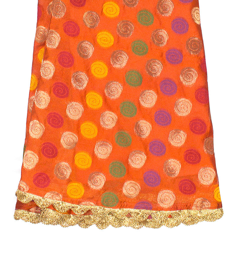 Orange Banarasi Lehenga Skirt With Border