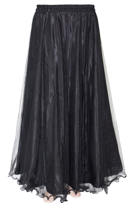 Black Viscose Silk & Net Maxi Skirt