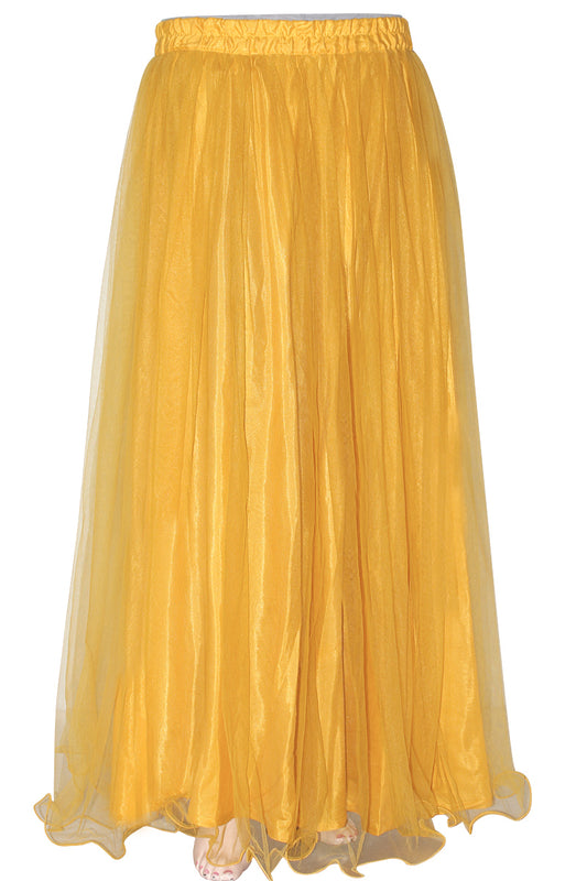 Yellow Viscose Silk & Net Maxi Skirt