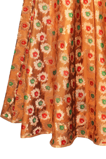 Multi Color Leaf zari Embroidered Banarasi Chanderi Silk Lehenga