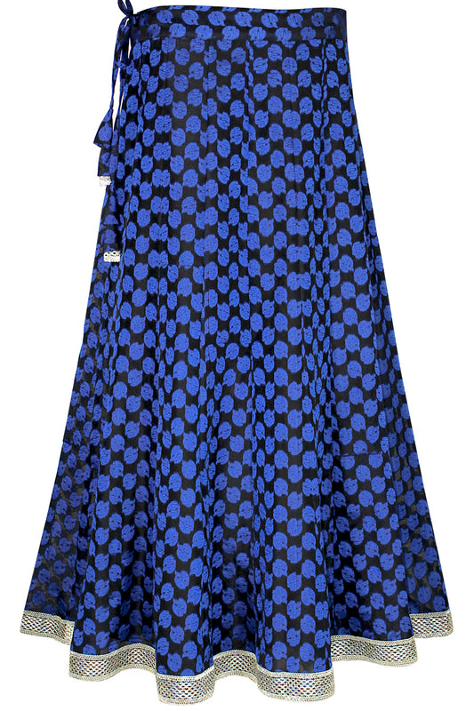 Black and Blue Banarasi Lehenga Skirt With Silver Border