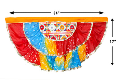 Jaipuri Bandhani Print Traditional Decor Fan with Gujarati embroidery work