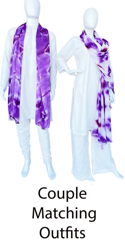 White Holi Special Couple Matching Outfit Palazzo suit and Kurta Pajama