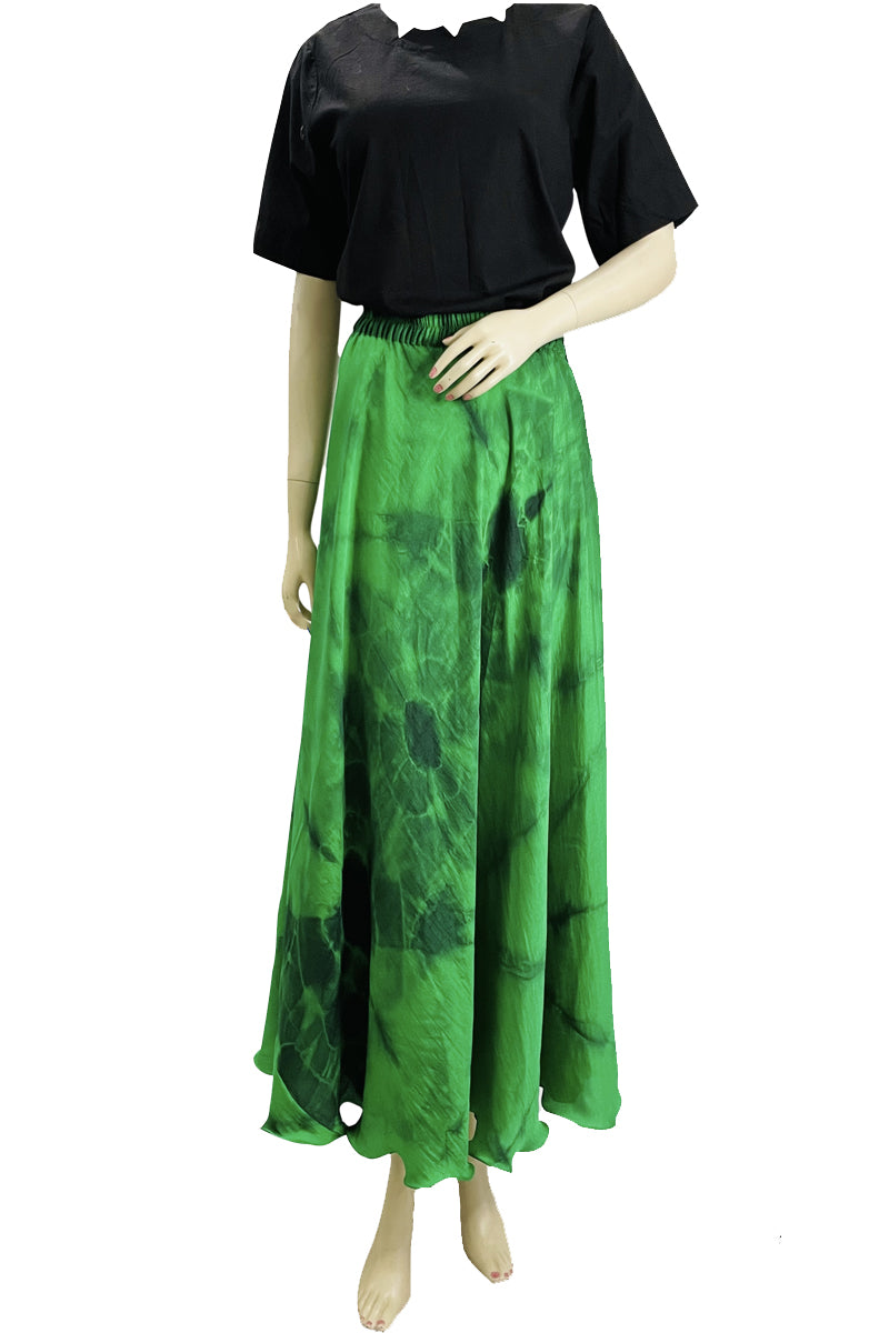 Skirts for Women, Tie dye, Handmade Green, Black ,Viscose Silk Skirt ,Elastic Waist ,Stylish Long Boho Fashion Chic/Gift For Her, Summer